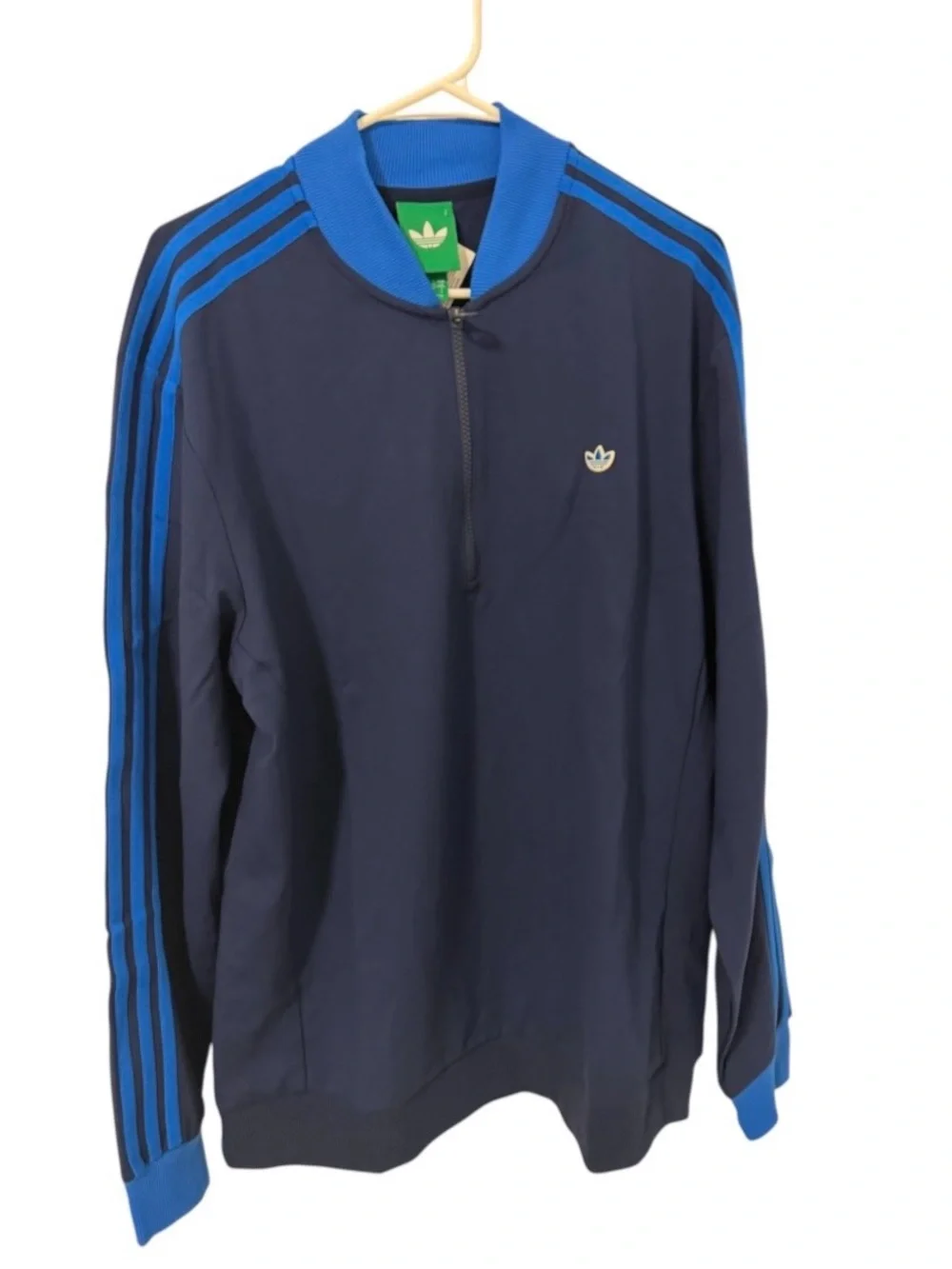 Adidas Originals Men's Night Indigo Blue 3-Stripes 1/4 Zip Golf Sweatshirt L NWT